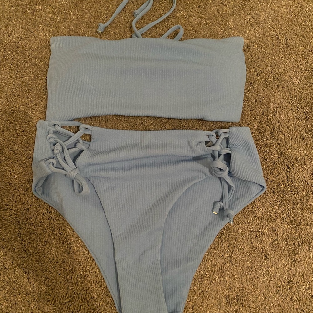 Cute baby blue strapless bikini set